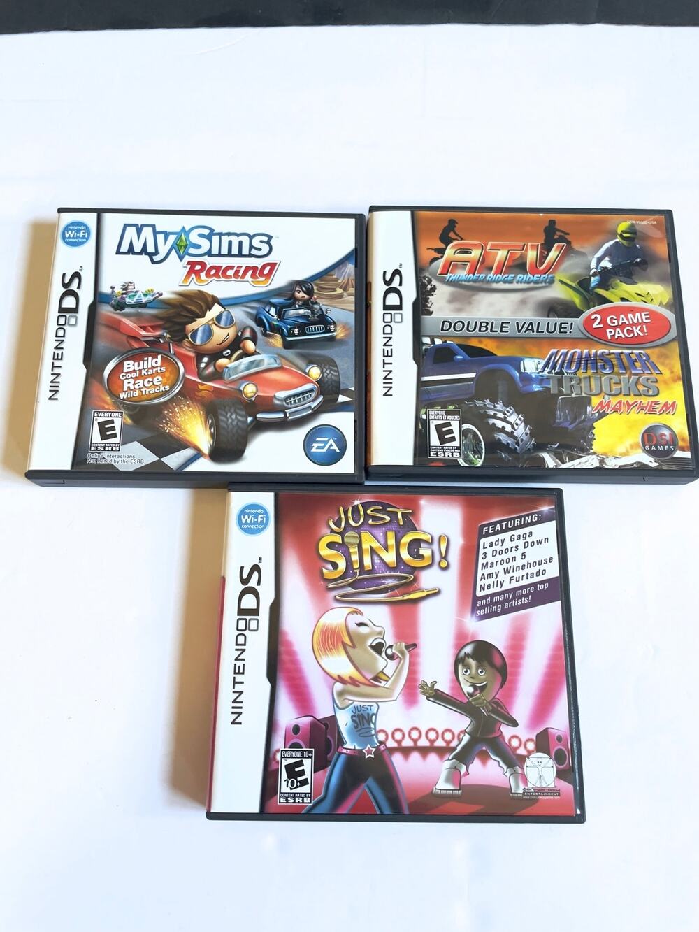 Nintendo DS Game Lot of 3 CIB - MySims Racing, ATV Thunder, Just Sing! - Tested!